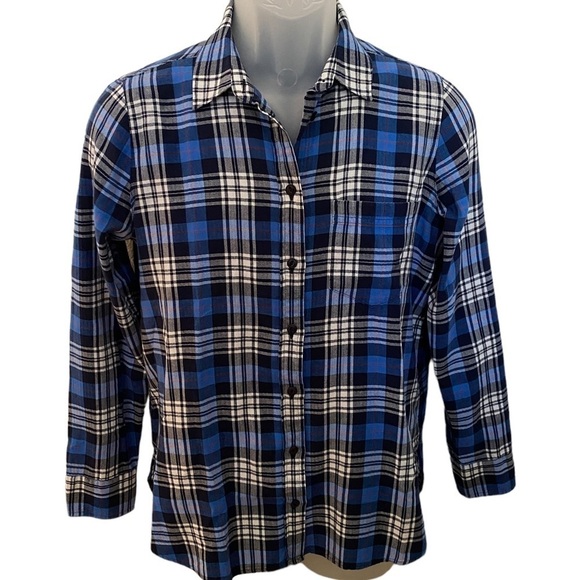 J. CREW Boy Fit Blue Plaid Button Down Shirt Women 6P - Picture 1 of 5